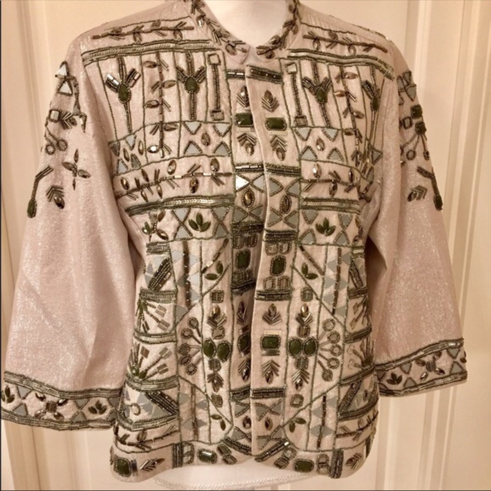 NWT Chicos Aztec Design Beaded Party Jacket 12/14